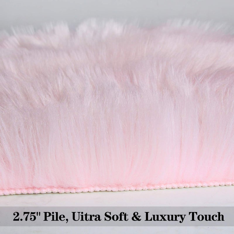 duduta Pink Faux Sheepskin Rugs 2x3 ft, Faux Fur Chair Seat Covers Fluffy Shag Throw Rugs Machine Washable - Image 3